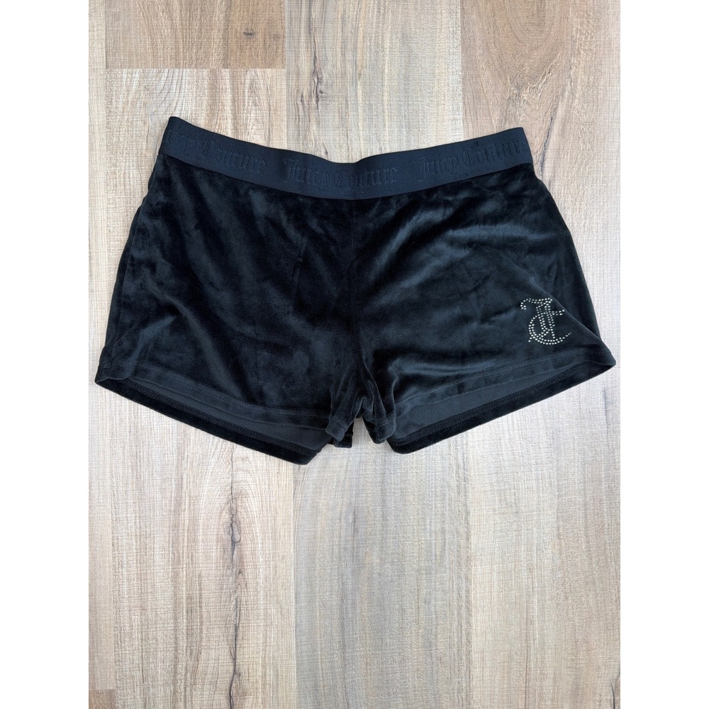 Juicy Couture Black Velour Sleep Shorts Rhinestone Logo Monogram Medium 1751-47
